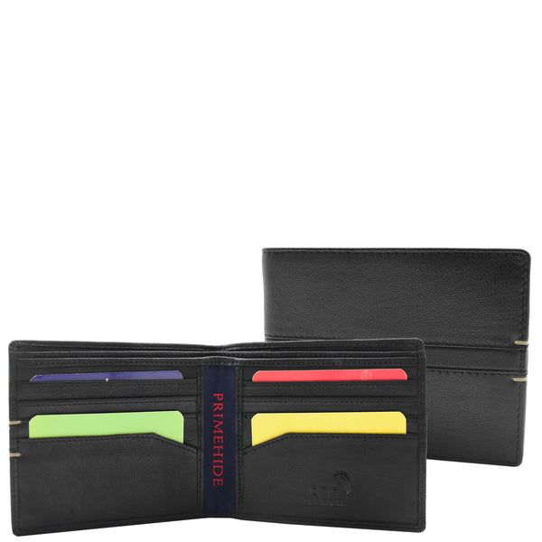 house of leather Mens Leather Slim Bifold Wallet HOL802 Black
