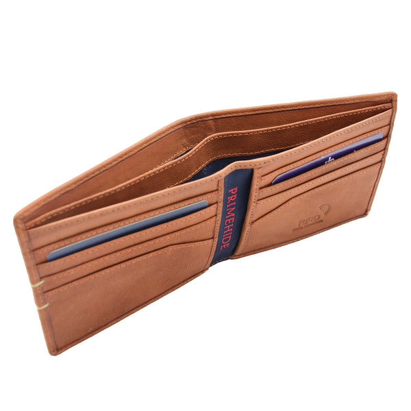 House Of Leather Mens Leather Slim Bifold Wallet HOL802 Cognac