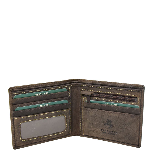 House Of Leather Mens Leather Slim Fold Wallet Prague Oil Brown