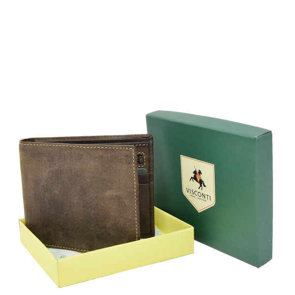 House Of Leather Mens Leather Slim Fold Wallet Prague Oil Brown