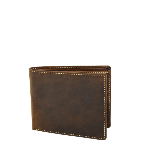 House Of Leather Mens Leather Slim Fold Wallet Prague Oil Tan