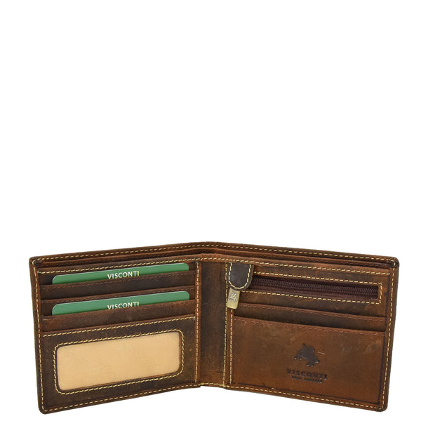 House Of Leather Mens Leather Slim Fold Wallet Prague Oil Tan