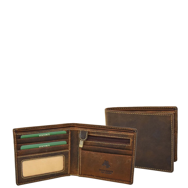 house of leather Mens Leather Slim Fold Wallet Prague Oil Tan