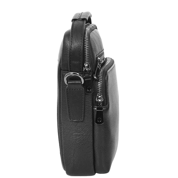House Of Leather Mens Leather Small Cross Body Bag Lincoln Black