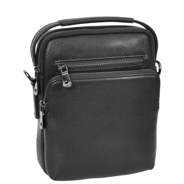 House Of Leather Mens Leather Small Cross Body Bag Lincoln Black