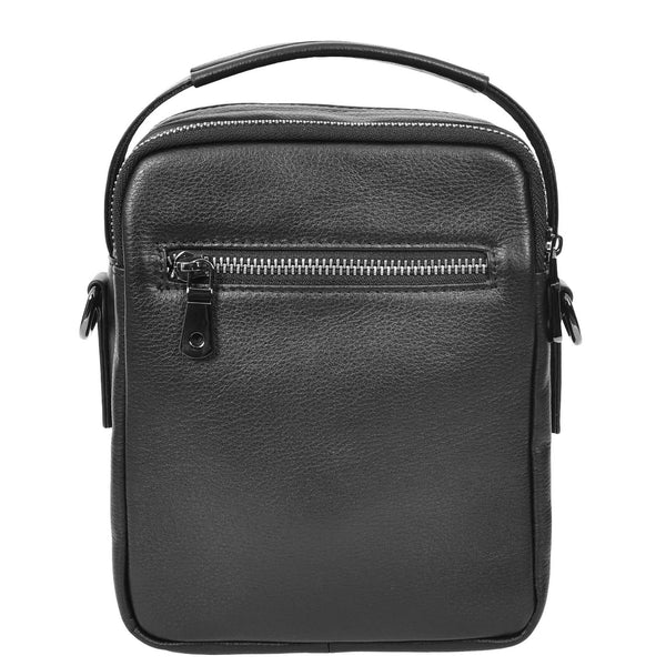 House Of Leather Mens Leather Small Cross Body Flight Bag Hudson Black