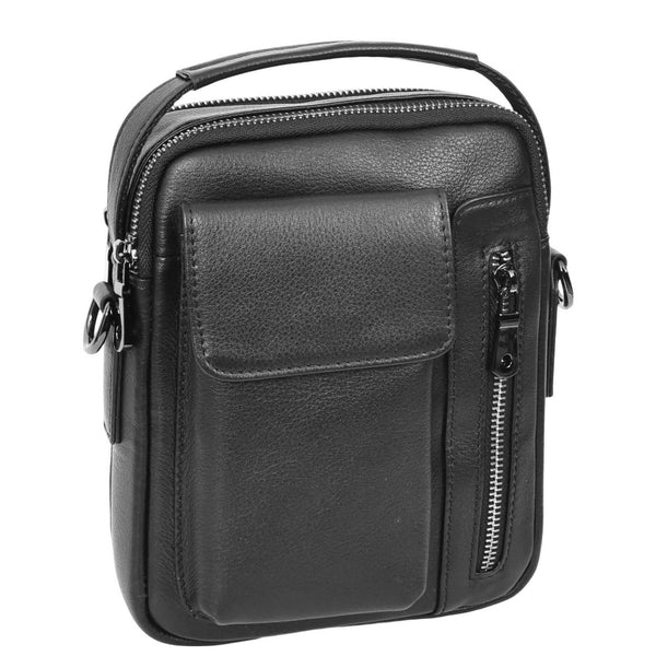 House Of Leather Mens Leather Small Cross Body Flight Bag Hudson Black