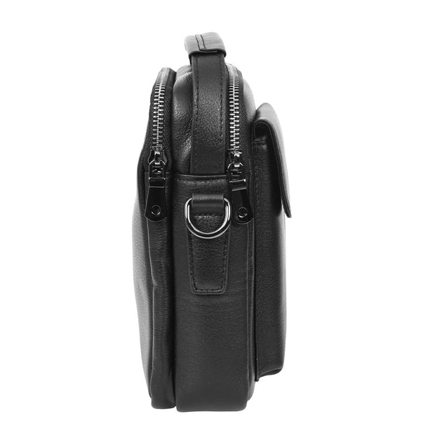 House Of Leather Mens Leather Small Cross Body Flight Bag Hudson Black