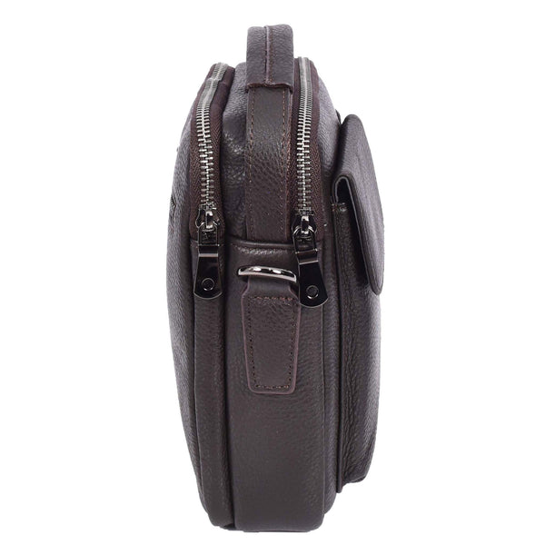 House Of Leather Mens Leather Small Cross Body Flight Bag Hudson Brown