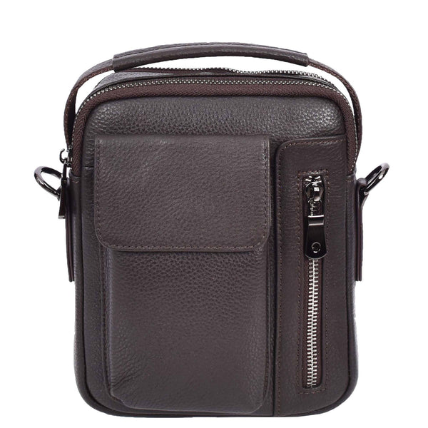 House Of Leather Mens Leather Small Cross Body Flight Bag Hudson Brown