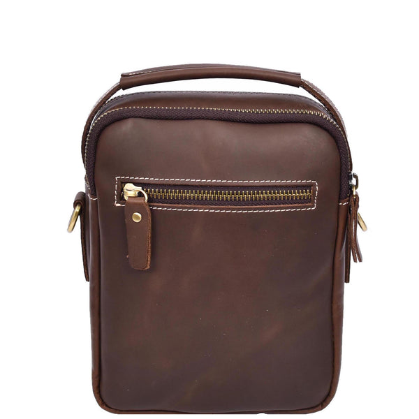 House Of Leather Mens Leather Small Cross Body Flight Bag Hudson Brown Hunter