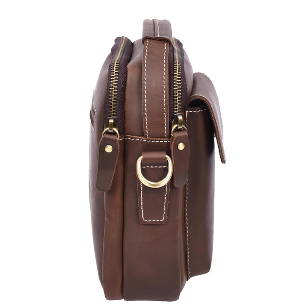 House Of Leather Mens Leather Small Cross Body Flight Bag Hudson Brown Hunter