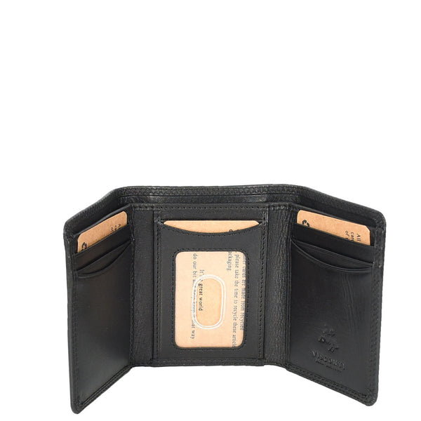 House Of Leather Mens Leather Tri-fold RFID Slim Wallet Banknotes Credit Cards ID Card Holder HOL181 Black