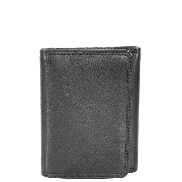 House Of Leather Mens Leather Tri-fold RFID Slim Wallet Banknotes Credit Cards ID Card Holder HOL181 Black