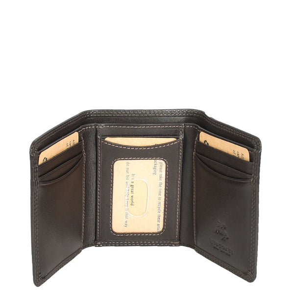 House Of Leather Mens Leather Tri-fold RFID Slim Wallet Banknotes Credit Cards ID Card Holder HOL181 Brown