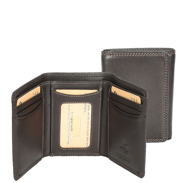 house of leather Mens Leather Tri-fold RFID Slim Wallet Banknotes Credit Cards ID Card Holder HOL181 Brown