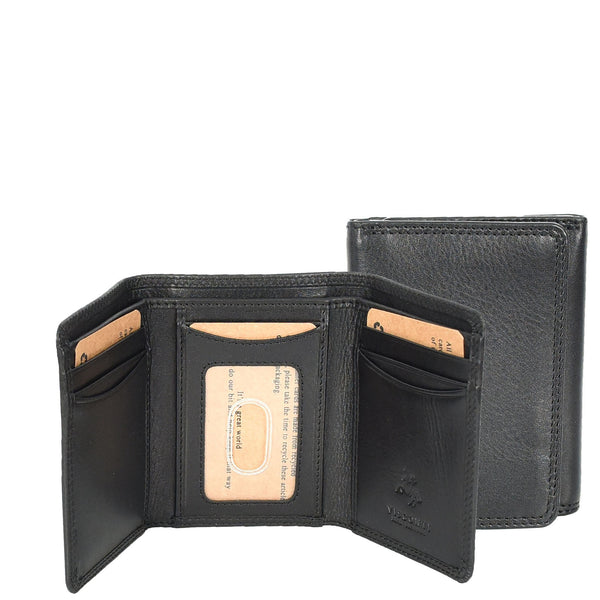 house of leather Mens Leather Tri-fold RFID Slim Wallet Banknotes Credit Cards ID Card Holder HOL181 Black
