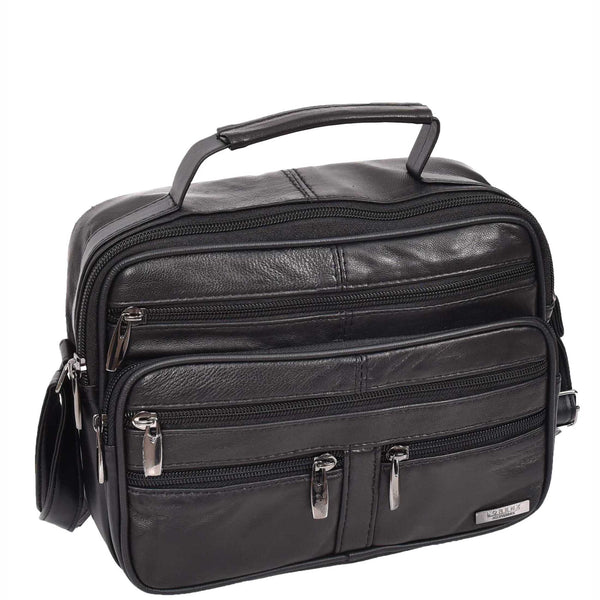 House Of Leather Mens Messenger Cross Body Bag Soft Leather Small Black HOL909