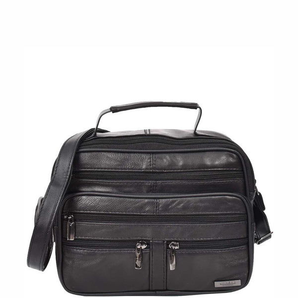 house of leather Mens Messenger Cross Body Bag Soft Leather Small Black HOL909