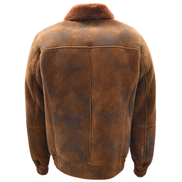 House Of Leather Mens Original Flying Sheepskin Bomber Brown Ginger Shearling Jacket Curtis