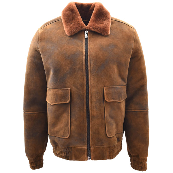 House Of Leather Mens Original Flying Sheepskin Bomber Brown Ginger Shearling Jacket Curtis
