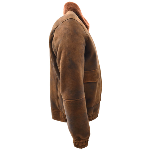 House Of Leather Mens Original Flying Sheepskin Bomber Brown Ginger Shearling Jacket Curtis