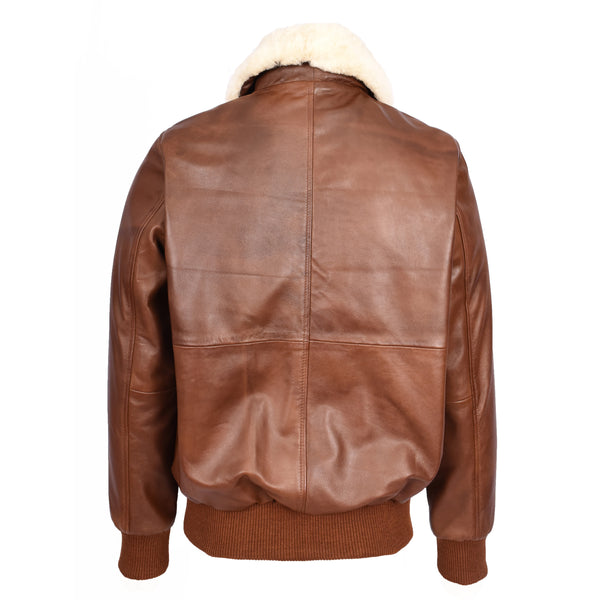 House Of Leather Mens Premium Leather Aviator Bomber Jacket Detachable Collar G-1 Pilot Style Luca Tan