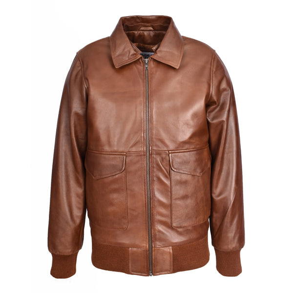 House Of Leather Mens Premium Leather Aviator Bomber Jacket Detachable Collar G-1 Pilot Style Luca Tan