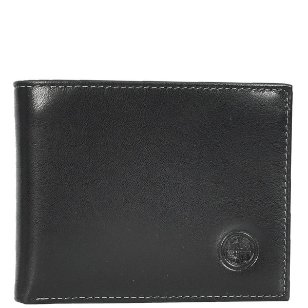 House Of Leather Mens Premium Leather Bi-Fold Wallet ID Coins Banknotes Clip Holder Byala Black