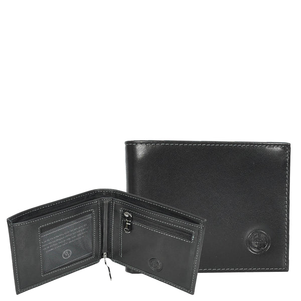 house of leather Mens Premium Leather Bi-Fold Wallet ID Coins Banknotes Clip Holder Byala Black