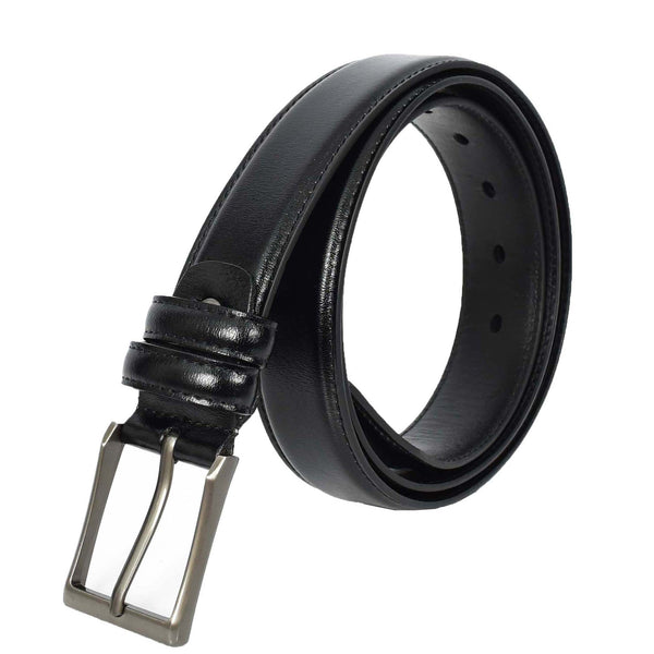 House Of Leather Mens Premium Leather Buckle Belt With Stitch Details Adjustable Casual Style Uluru Black