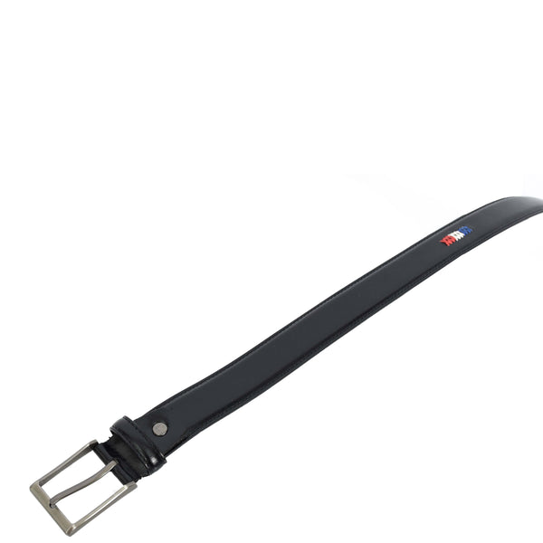 House Of Leather Mens Premium Leather Buckle Belt With Stitch Details Adjustable Casual Style Uluru Black