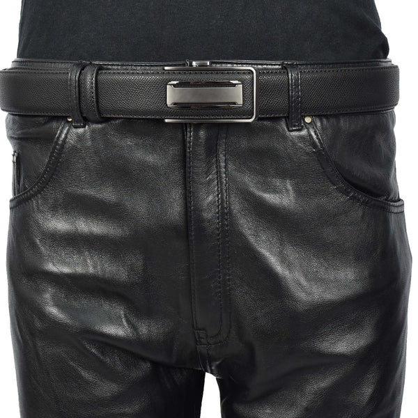 House Of Leather Mens Real Leather Adjustable Ratchet Automatic Casual Buckle Belt Luton Black
