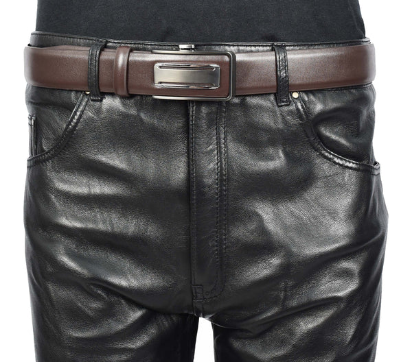 House Of Leather Mens Real Leather Adjustable Ratchet Automatic Casual Buckle Belt Luton Brown