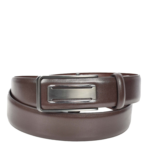 house of leather Mens Real Leather Adjustable Ratchet Automatic Casual Buckle Belt Luton Brown