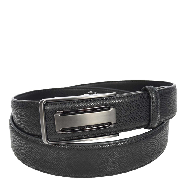 house of leather Mens Real Leather Adjustable Ratchet Automatic Casual Buckle Belt Luton Black