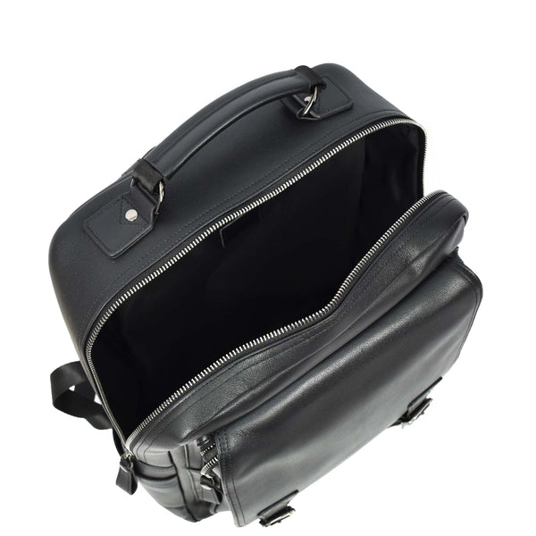 House Of Leather Mens Real Leather Backpack Large Size Laptop Business Travel Rucksack Modra Black