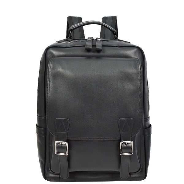 house of leather Mens Real Leather Backpack Large Size Laptop Business Travel Rucksack Modra Black