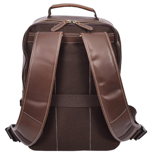 House Of Leather Mens Real Leather Backpack Large Size Laptop Travel Rucksack Cliff Brown Hunter