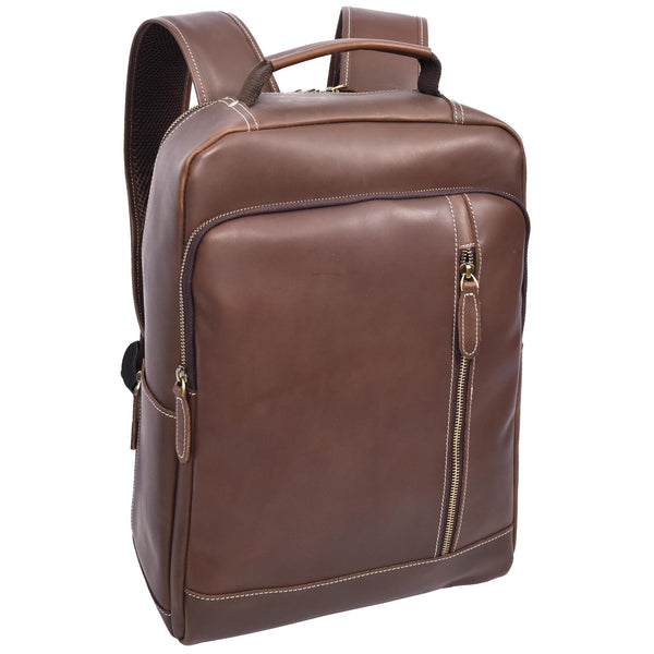 House Of Leather Mens Real Leather Backpack Large Size Laptop Travel Rucksack Cliff Brown Hunter