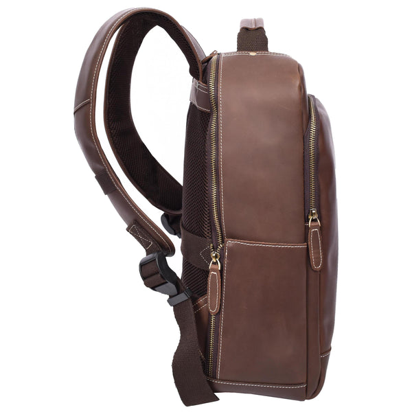House Of Leather Mens Real Leather Backpack Large Size Laptop Travel Rucksack Cliff Brown Hunter