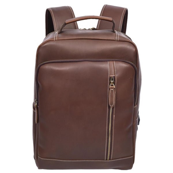 house of leather Mens Real Leather Backpack Large Size Laptop Travel Rucksack Cliff Brown Hunter