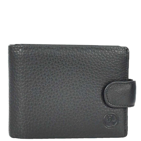 House Of Leather Mens Real Leather Bifold Wallet Banknotes ID Window Card Holder Cairn Black