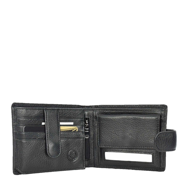 House Of Leather Mens Real Leather Bifold Wallet Banknotes ID Window Card Holder Cairn Black