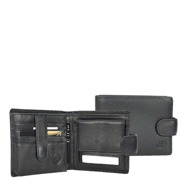 house of leather Mens Real Leather Bifold Wallet Banknotes ID Window Card Holder Cairn Black