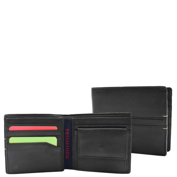 house of leather Mens Real Leather Bifold Wallet HOL801 Black