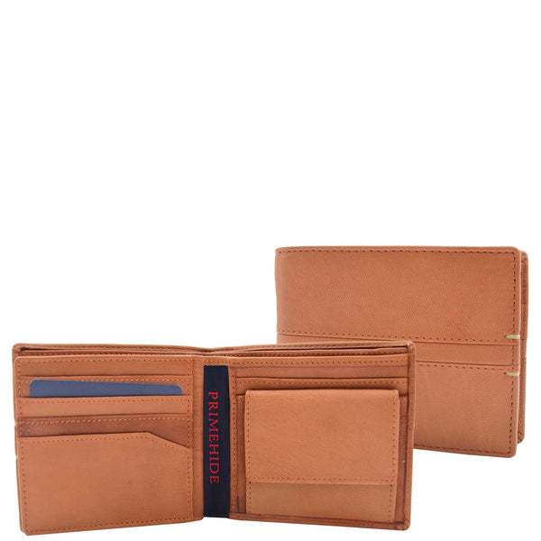 house of leather Mens Real Leather Bifold Wallet HOL801 Cognac