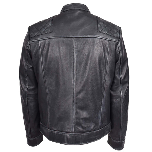 house Of Leather Mens Real Leather Biker Jacket Cafe Racer Style Dommo Black