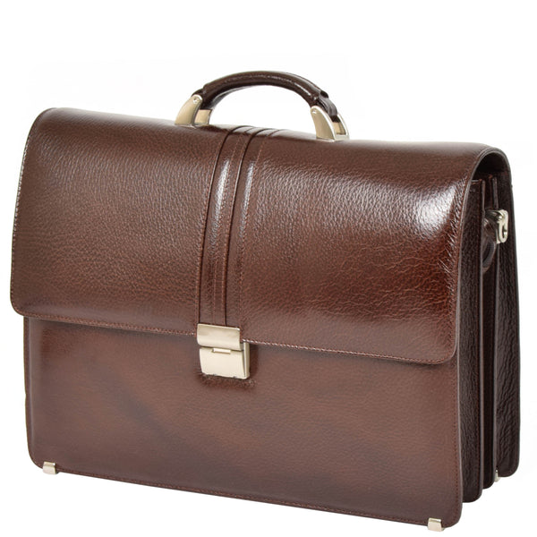House Of Leather Mens Real Leather Briefcase Classic Bag Organiser Carter Brown