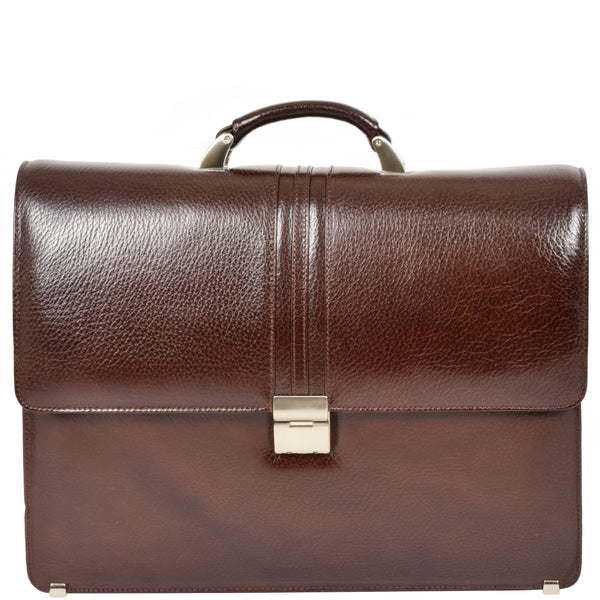 House Of Leather Mens Real Leather Briefcase Classic Bag Organiser Carter Brown